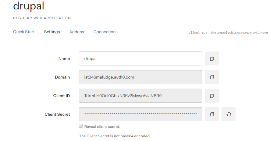 Auth0 app settings